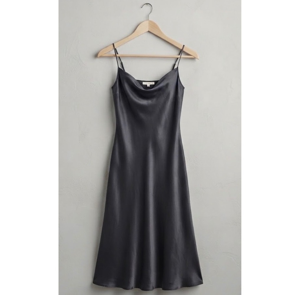 Victoria's Secret Vintage Dusty Black Satin Cami Slip Dress Cowl Crisscross